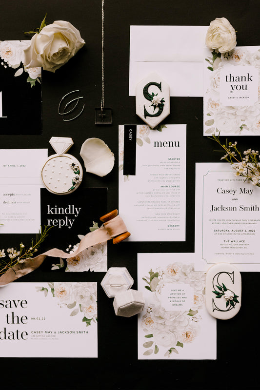 Keri Collection - Modern & Classic White Flowers Wedding Invitations - Digital Download